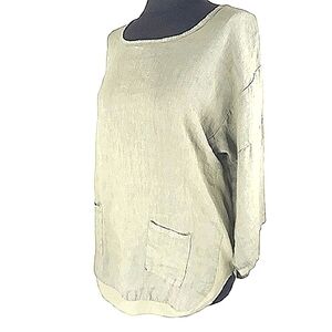 SHYLON Top Tunic Shirt Linen Made in Italy Sage Wood Buttons On Back